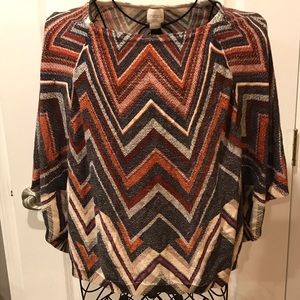 Chico’s Pullover Poncho Orange Geometric Stripe *Autumn*